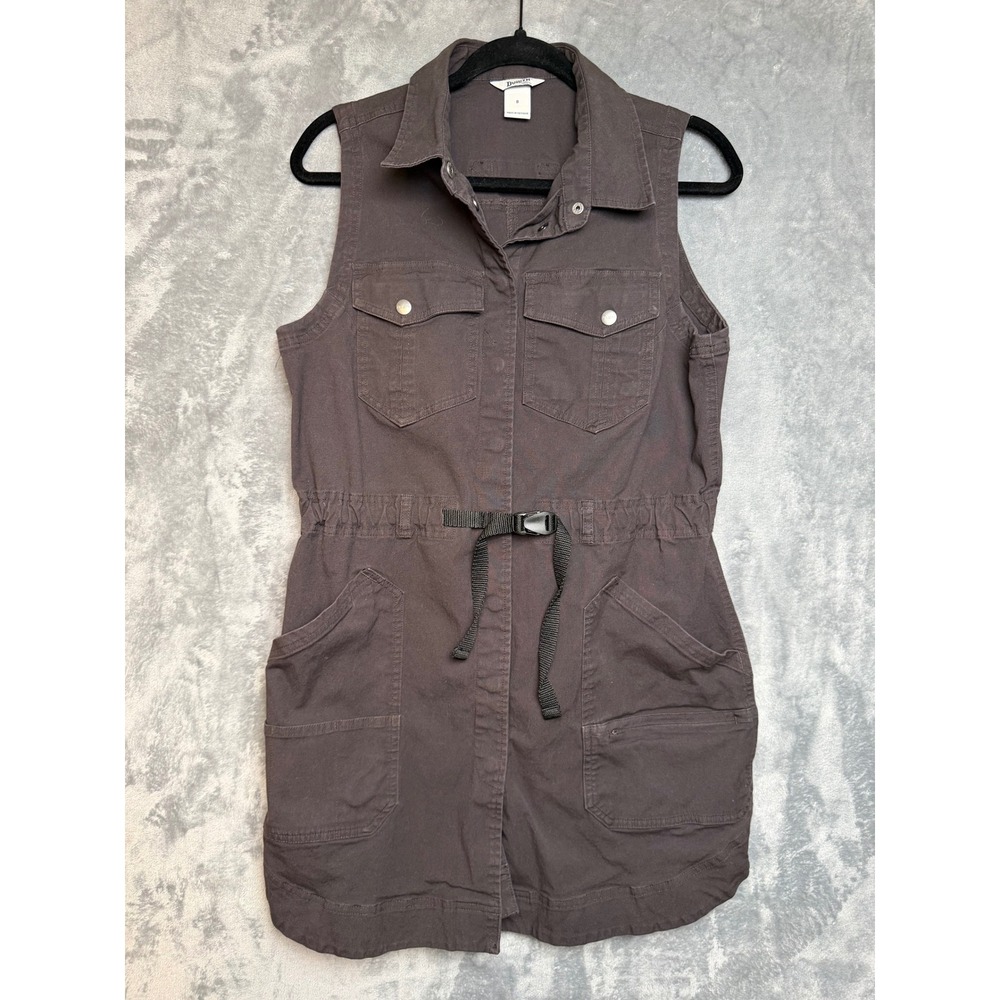 Duluth Trading Co Womens Utility Vest Brown Canvas Snap Front Belted Pockets S